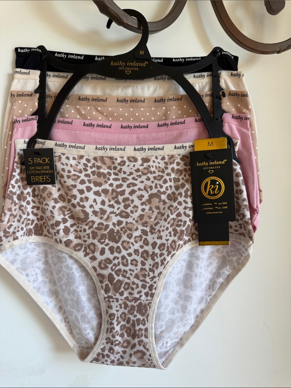 kathy ireland Women's 5-Pack Briefs in Pink, Beige & Brown Leopard